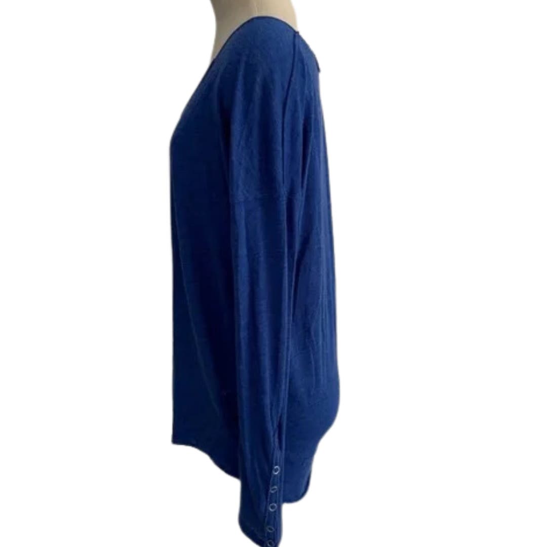 Free People Sienna Basic V Neck Long Sleeve T Shirt in Blue NWOT Size Small