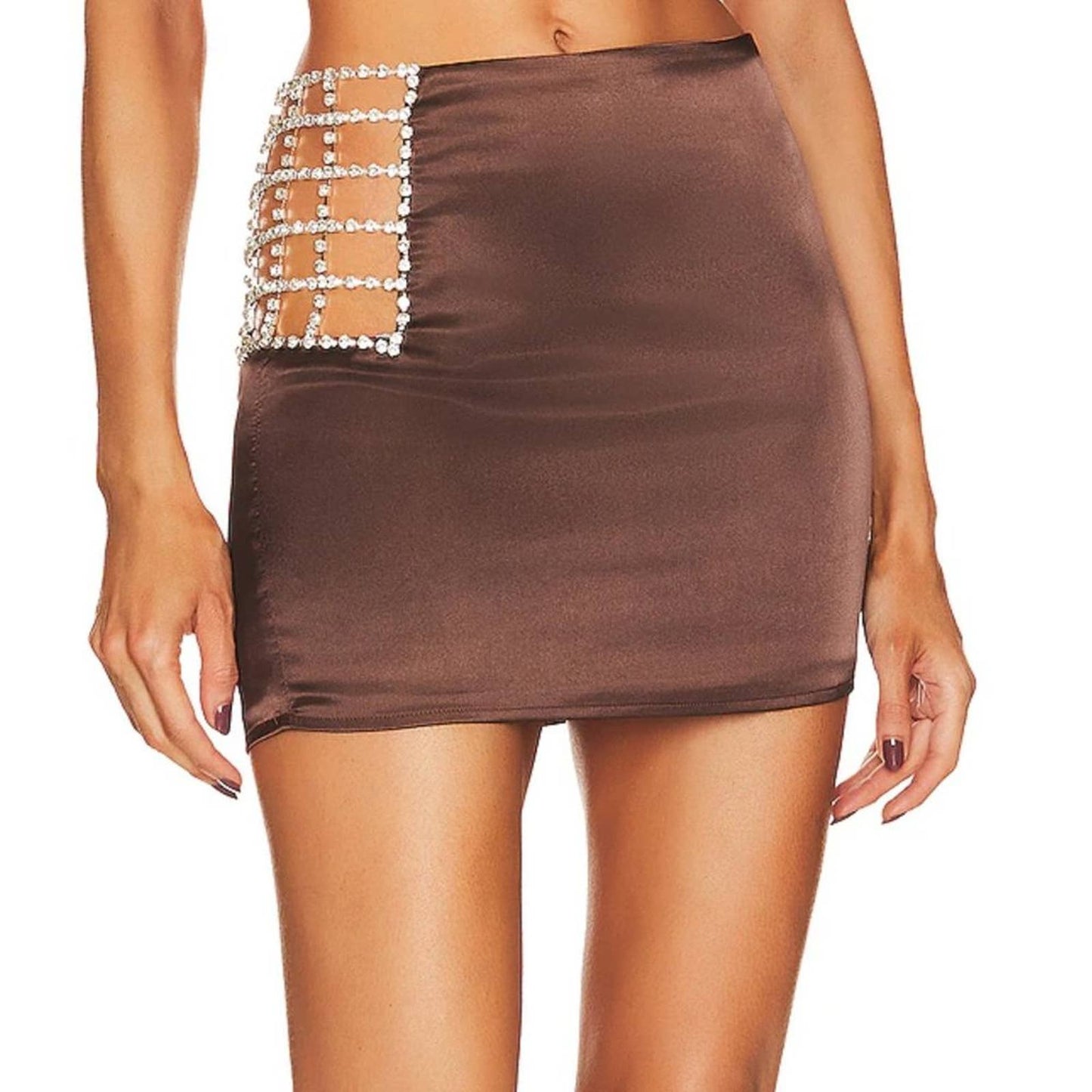 superdown Adira Diamante Mini Skirt in Brown NWT Size Small