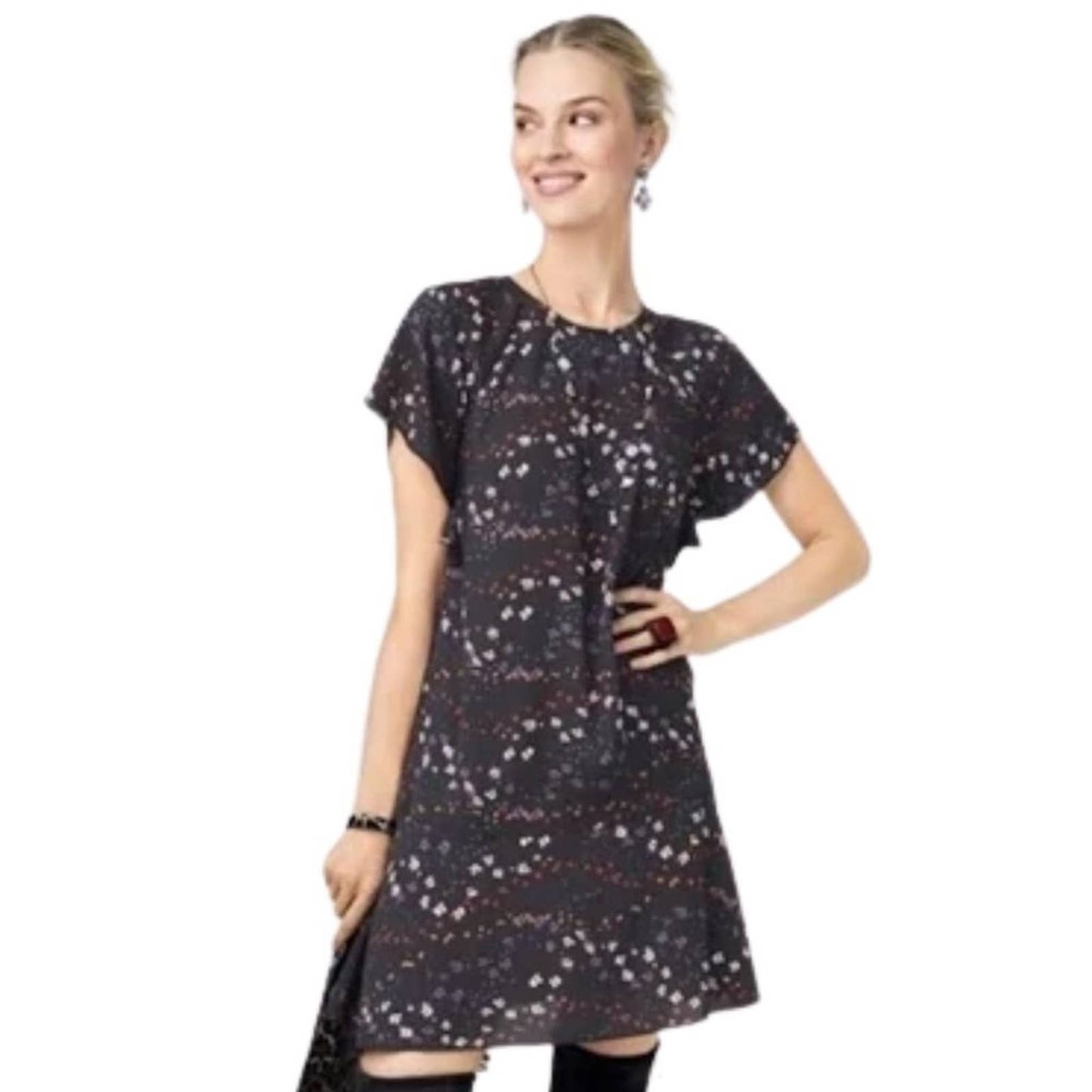 CAbi Floral Print Flutter Sleeve Muse Dress | Style 3828 Gray Size Mediu…