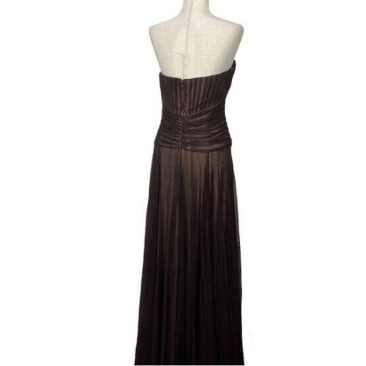 BADGLEY MISCHKA Tulle Evening Gown Chocolate Brown NWOT Size 6