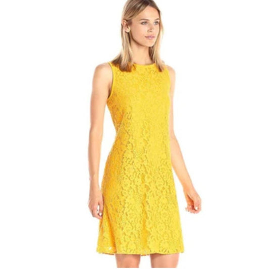 Nine West Lace Sheath Sleeveless Dress Lemon Drop Yellow NWT Size 6