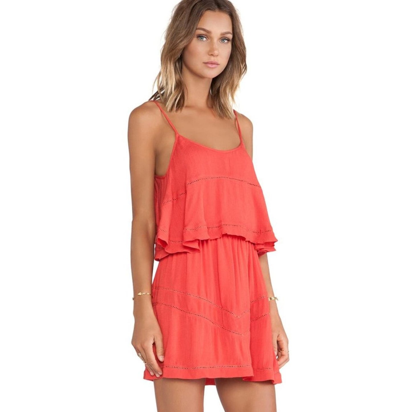 Lovers + Friends Paradise Bay Tiered Mini Dress in Coral NWT XS