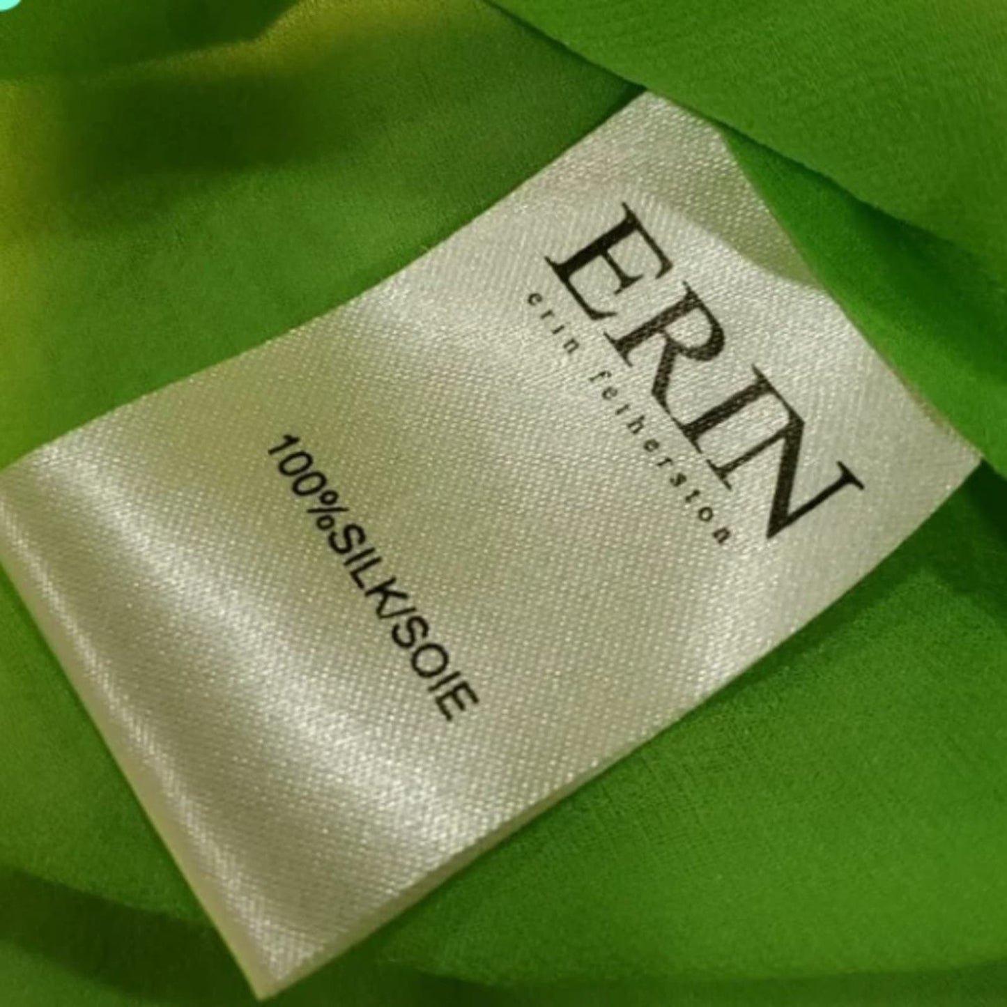 Erin Fetherston Long Sleeve Neon Green Silk Button Down Blouse NWT XL