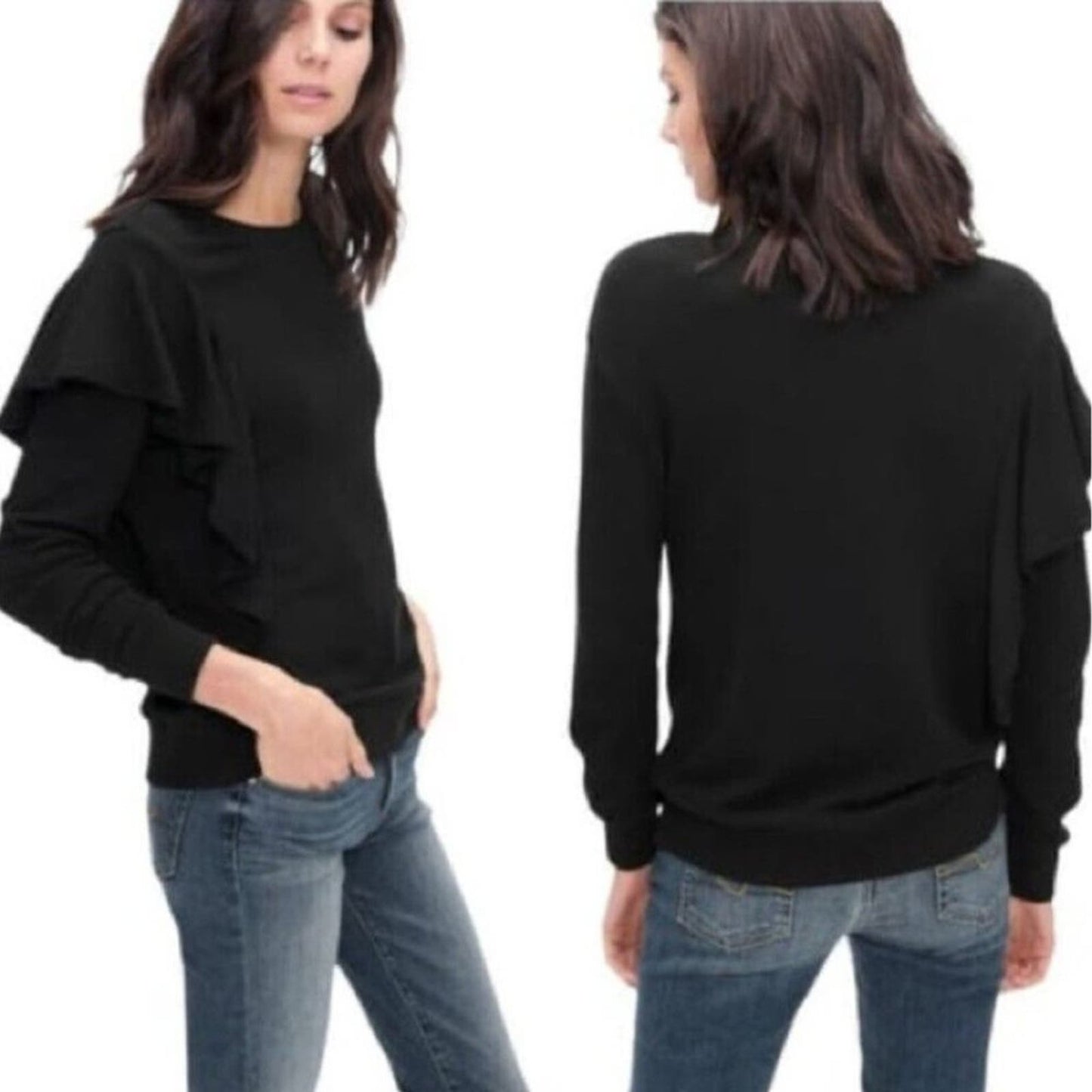 Anthropologie Splendid Westfourth Black Ruffle Sweatshirt Top NWT Size Black
