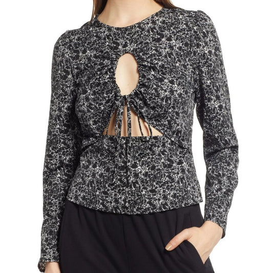 Open Edit Cutout Detail Blouse in Black- Ivory Watermarks at Nordstrom, …