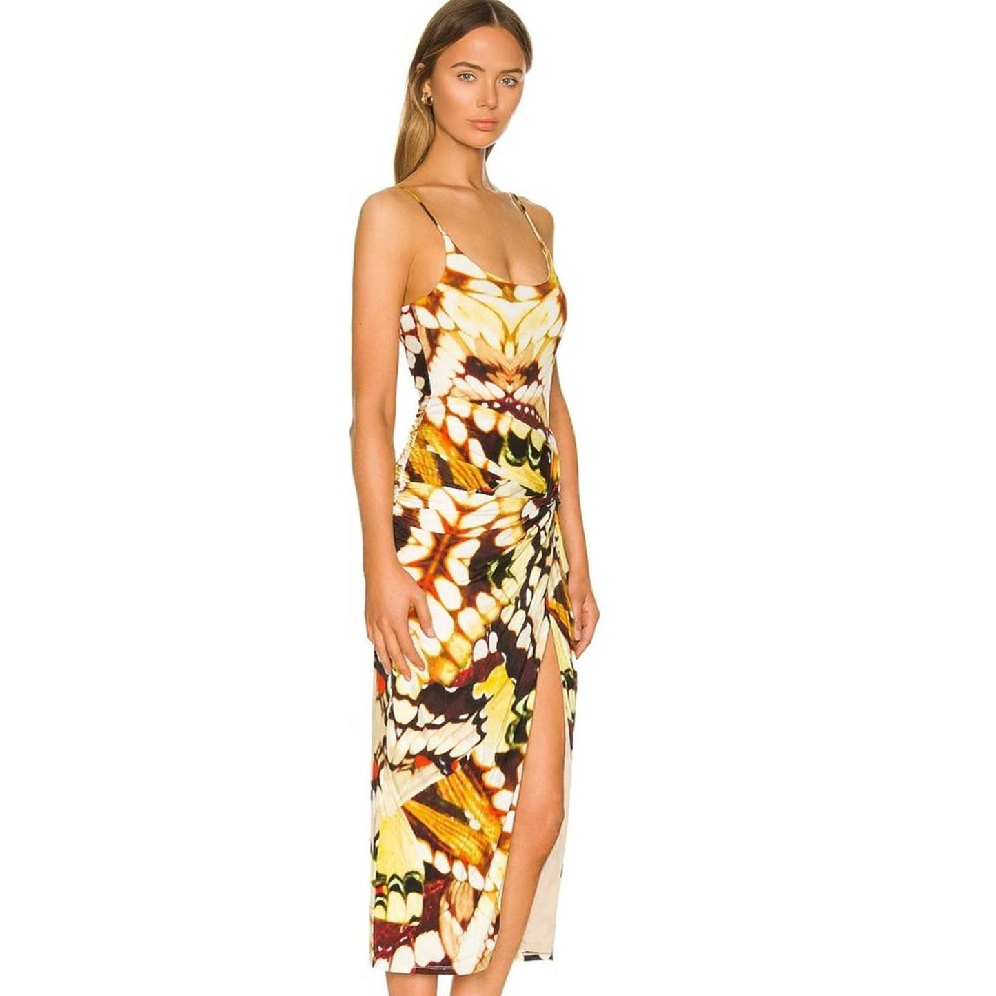 h:ours Inez Midi Dress in Yellow Butterfly NWT Size XS