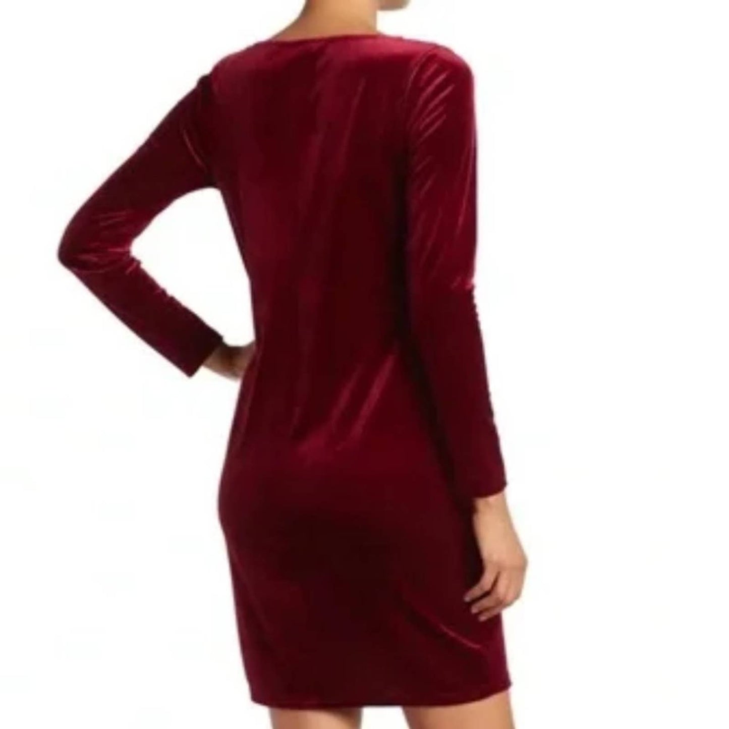 Marina Velvet Mini Dress Long Sleeve Velour Wine Red Crew Neck NWT Size 8