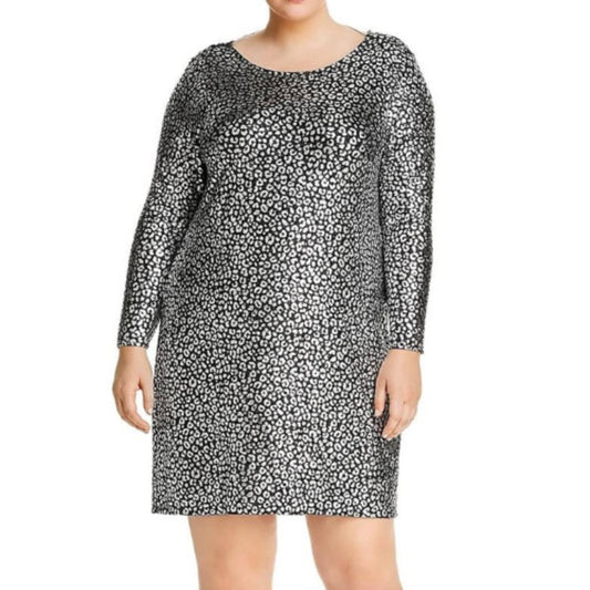 Michael Kors Black and Silver Plus Size Animal Print Sheath Dress NWT Size 2X