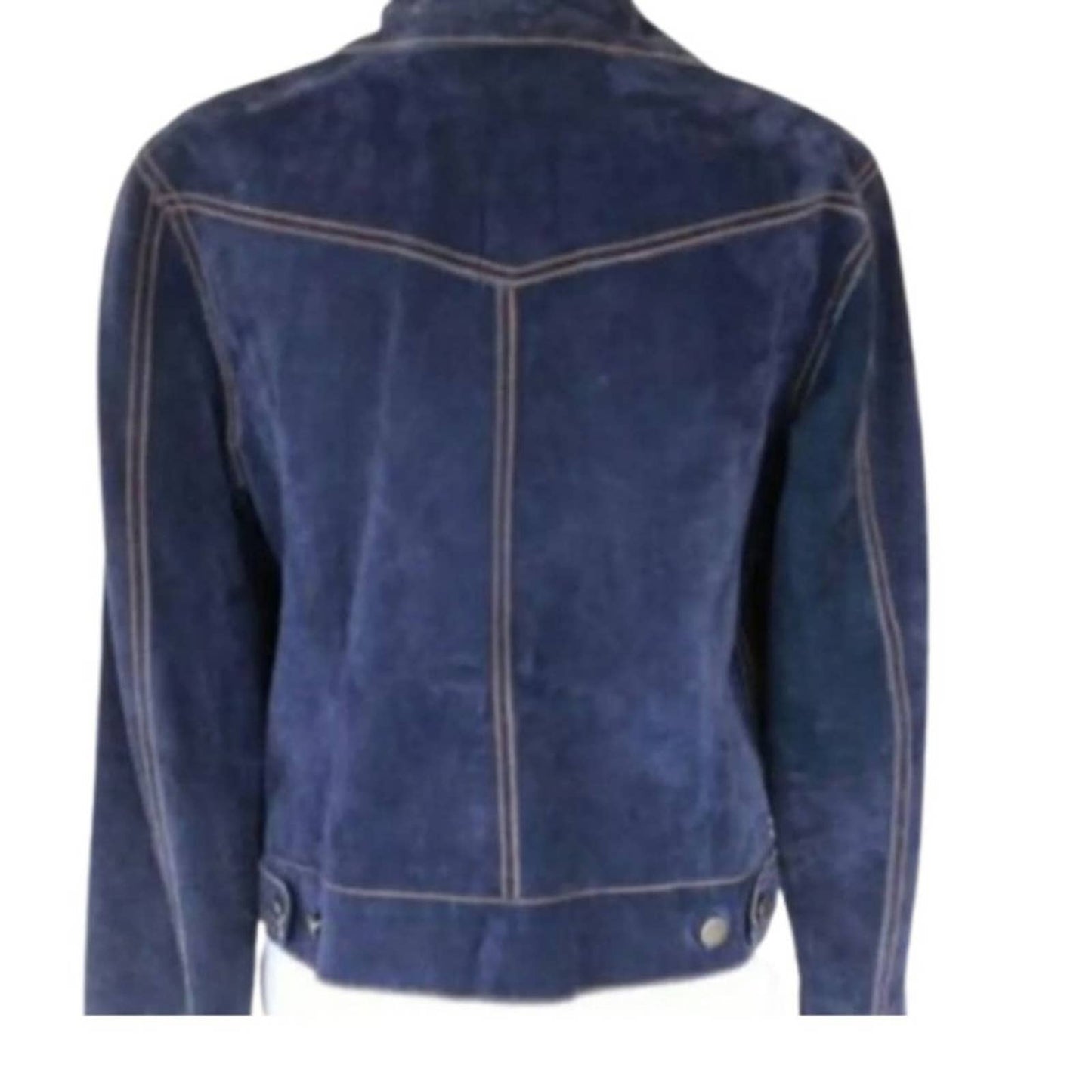 Isaac Mizrahi Navy Blue Leather Suede Trucker Jacket Never Worn Size M
