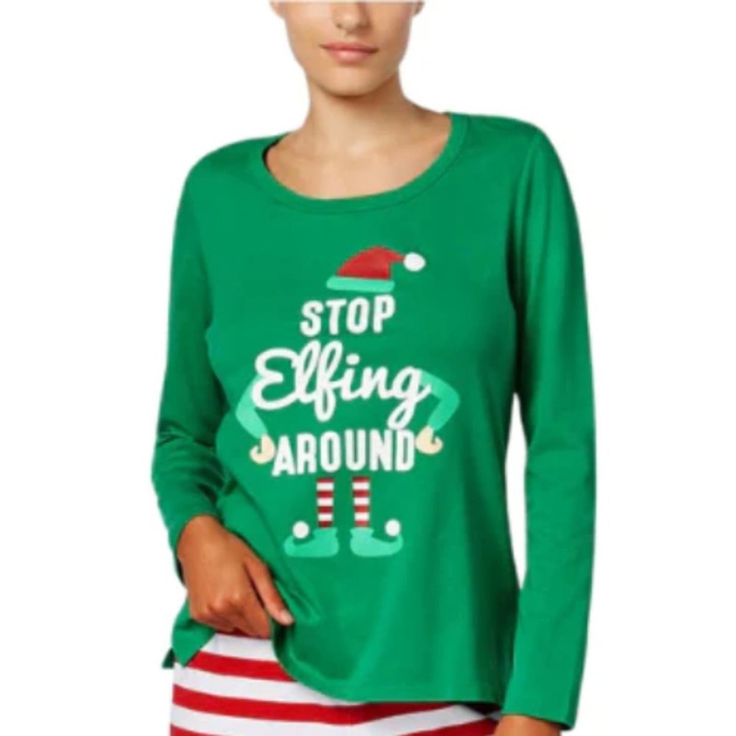 Macy’s "Family PJ's" Women's"Stop Elfing Around" Christmas Top NWT Size M