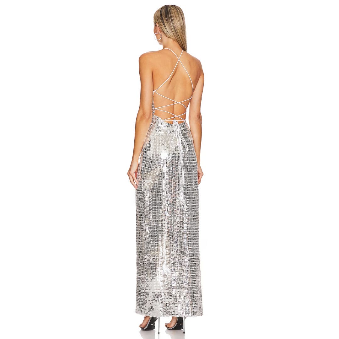 MAJORELLE Jovanna Embellished Gown in Silver NWT Size Large