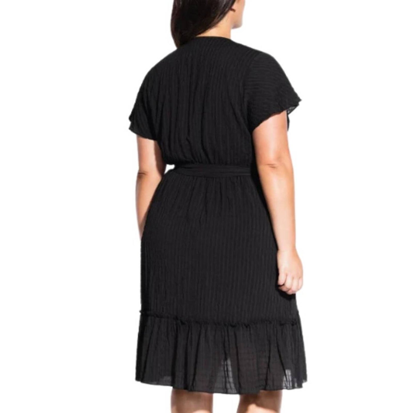 City Chic Women's Trendy Plus Size Striped Faux-Wrap Fit & Flare Dress Black XXL