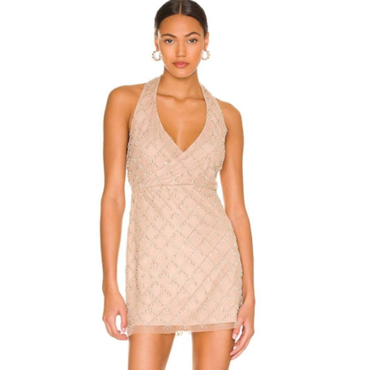 NBD Jerry Embellished Mini Dress in Nude NWT Size Small