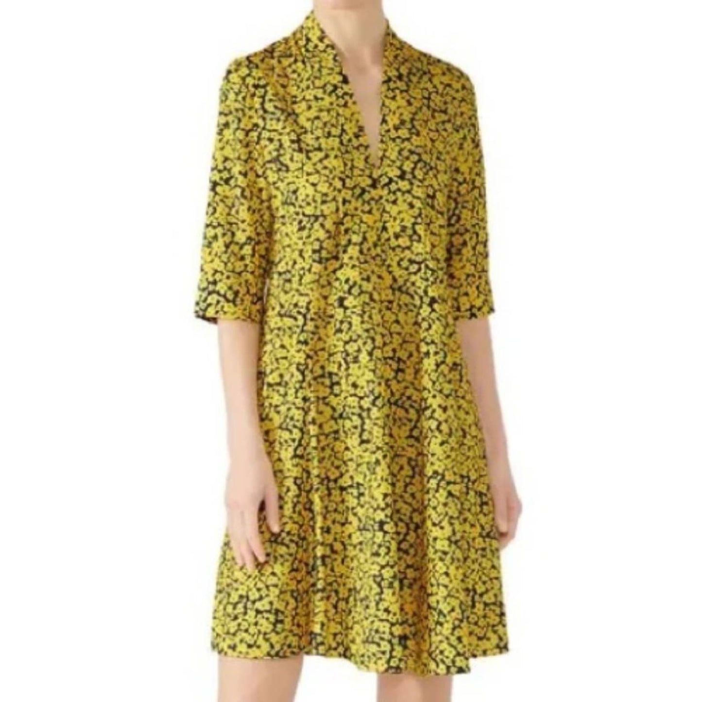 Derek Lam V Neck Shirtdress in Yellow Abstract Size EU 40