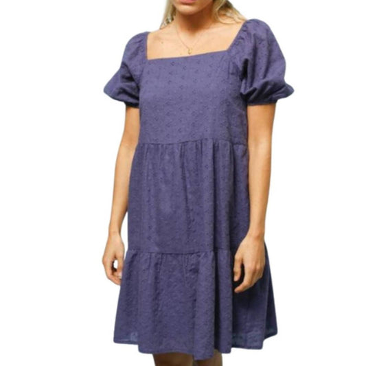 Sage The Label Mon Amour Eyelet Babydoll Dress in Dusty Blue NWT Size Medium