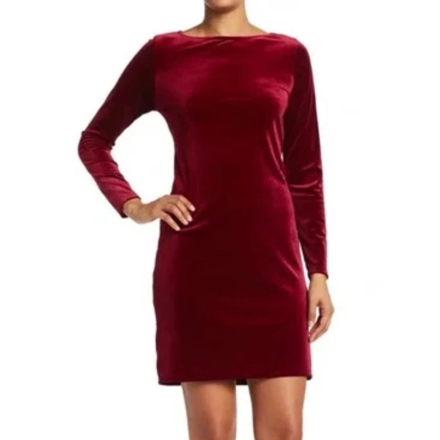 Marina Velvet Mini Dress Long Sleeve Velour Wine Red Crew Neck NWT Size 8