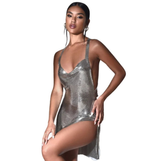 Revolve Serenity Silver Copper Mesh Dress NWT Size Small