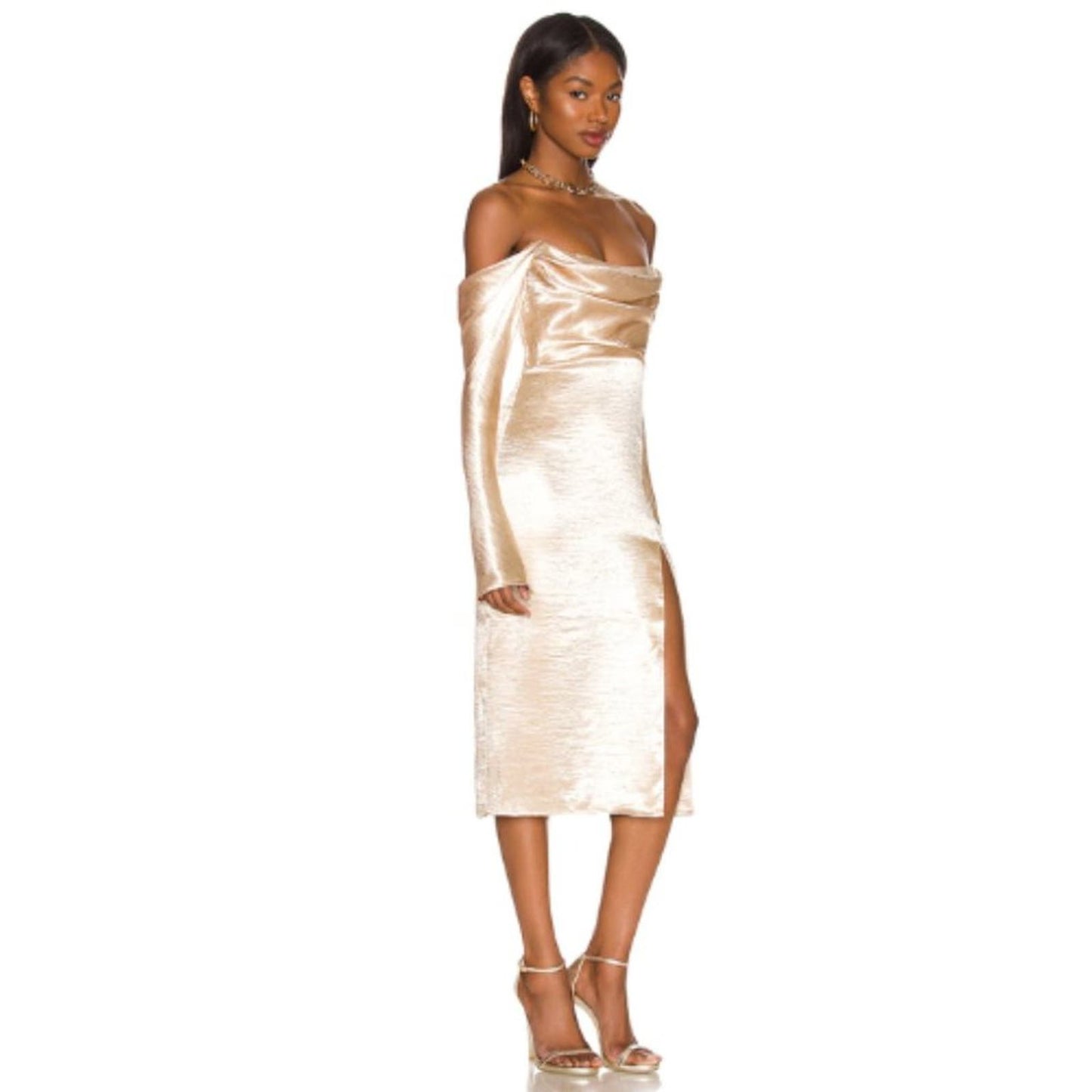 MAJORELLE Cecilia Midi Dress in Champagne NWOT Size Small