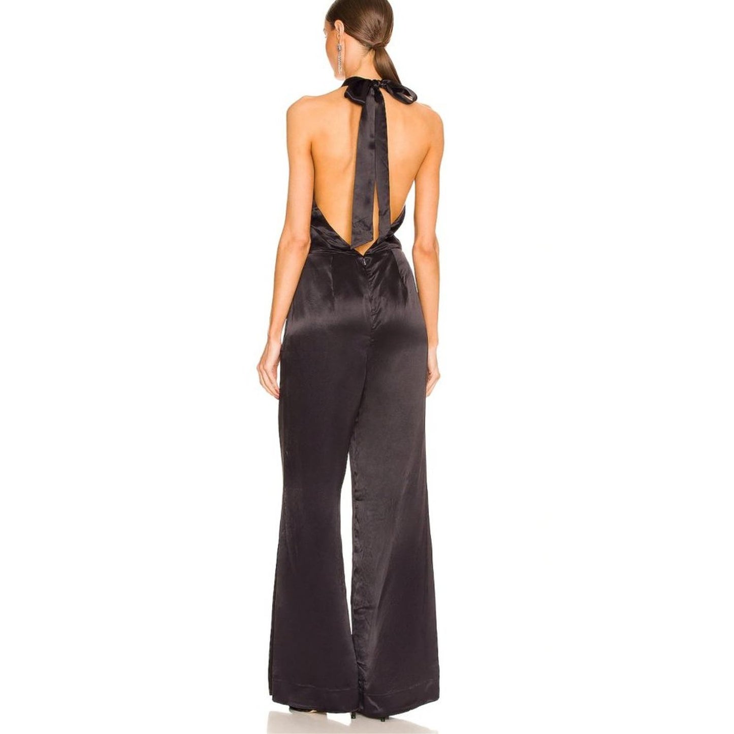 L'Academie Onelle Jumpsuit in Black Satin NWOT Size Small