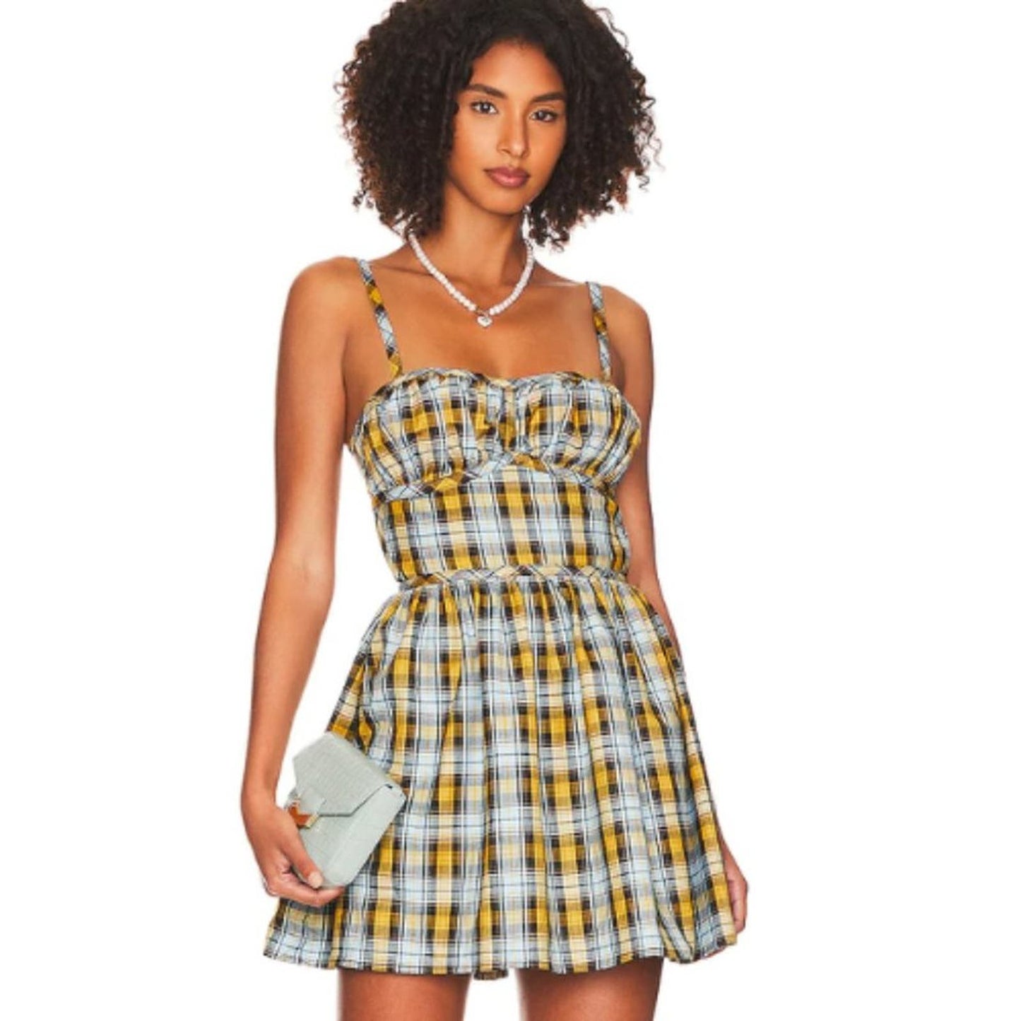 Majorelle Krysta Mini Dress in Yellow and Blue Plaid NWOT Size Small