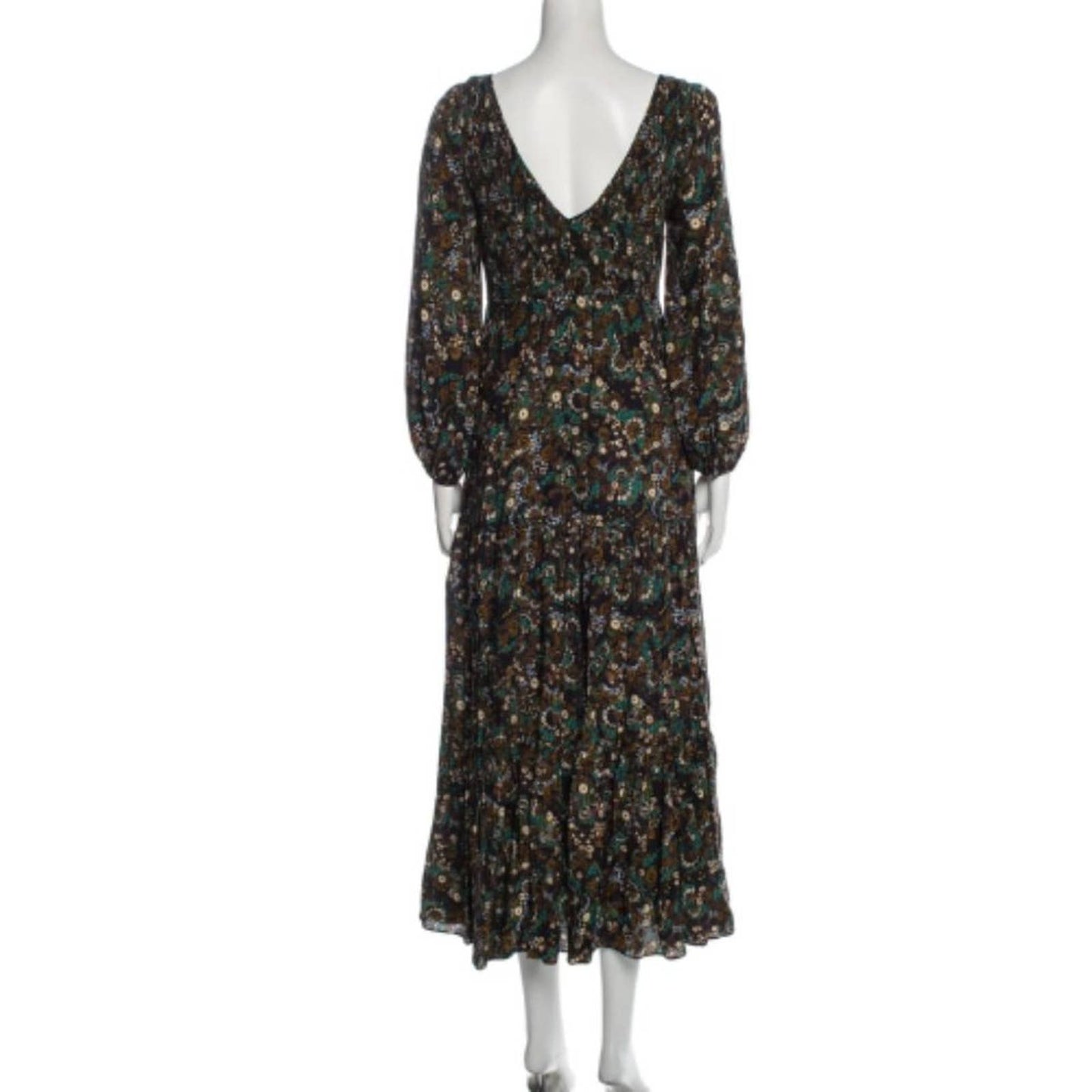 Rixo Circle Print Silk Blend Tiered Midi Dress Size Small