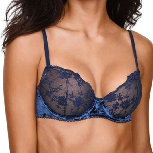 Victoria’s Secret Ocean Blue Velvet Trim Dream Angels Demi Bra 34DDD