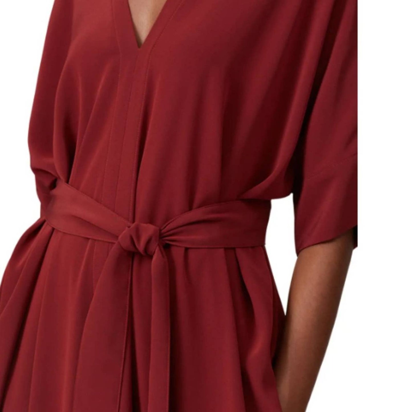 CO Red Belted Midi Dress Size Medium