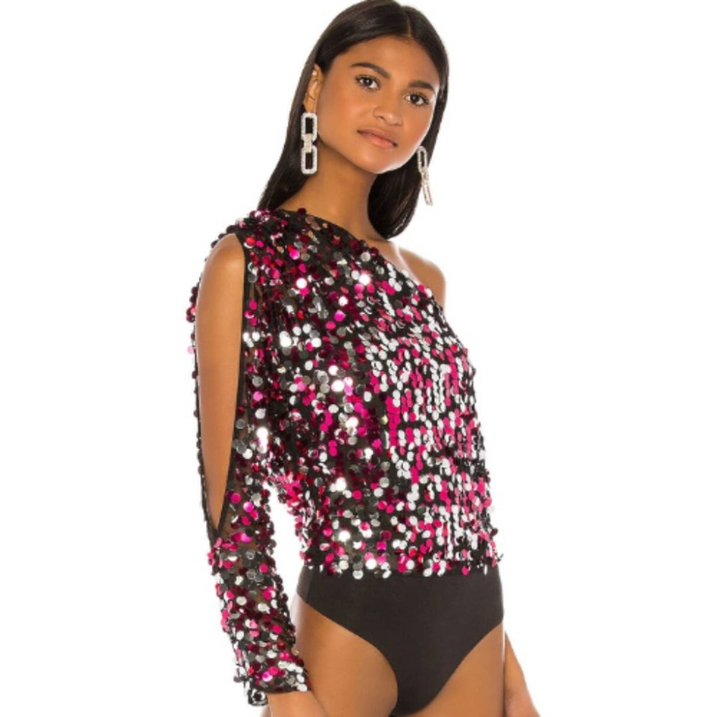 h:ours Spotlight Bodysuit in Pink and Silver NWOT Size Small